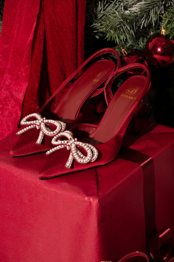 Bordové lodičky s mašľami a otvoreným podpätkom Derissa