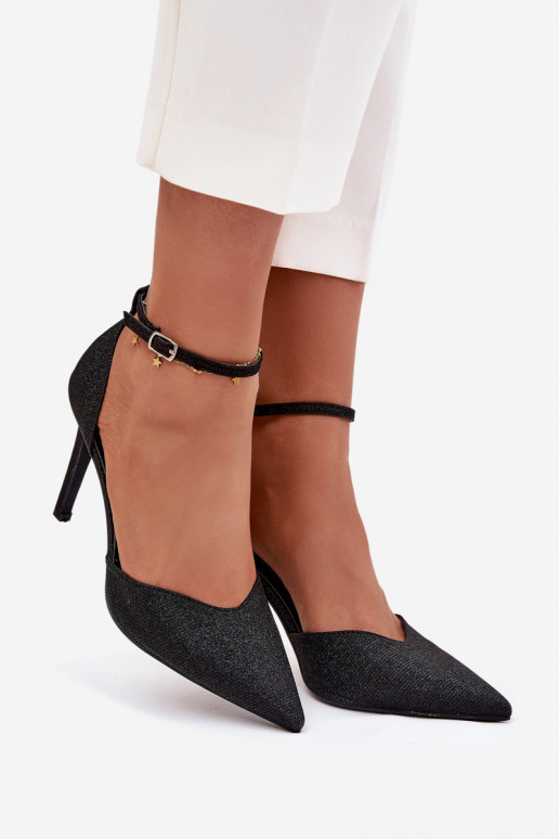 Lesklé vysoké podpätky s popruhmi, čierne Joranne