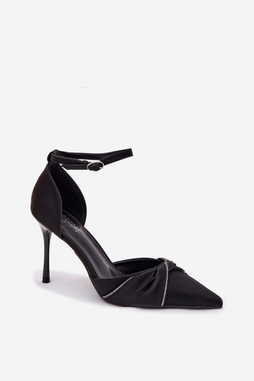 Vysoké podpätky s trblietavými kamienkami, čierne Katlina