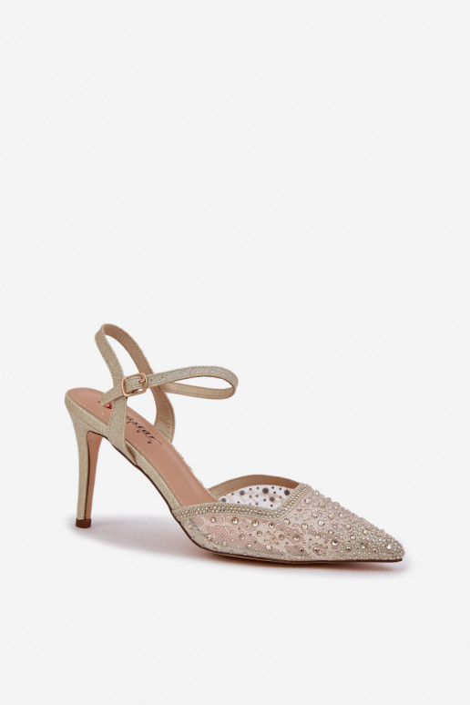 Dekorované lodičky s otvorenou pätou v zlatej farbe Nadra