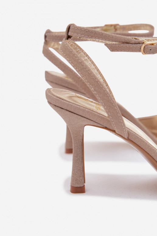 Ženské sandále s tenkými podpätkami a leskom, zlaté Brisora