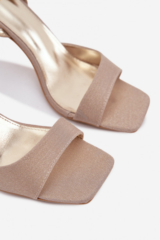 Ženské sandále s tenkými podpätkami a leskom, zlaté Brisora