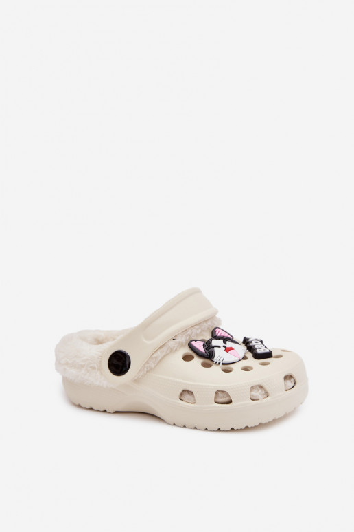 Detské teplé šľapky s kožušinou vo vnútri, krémovej farby „Cerelle"