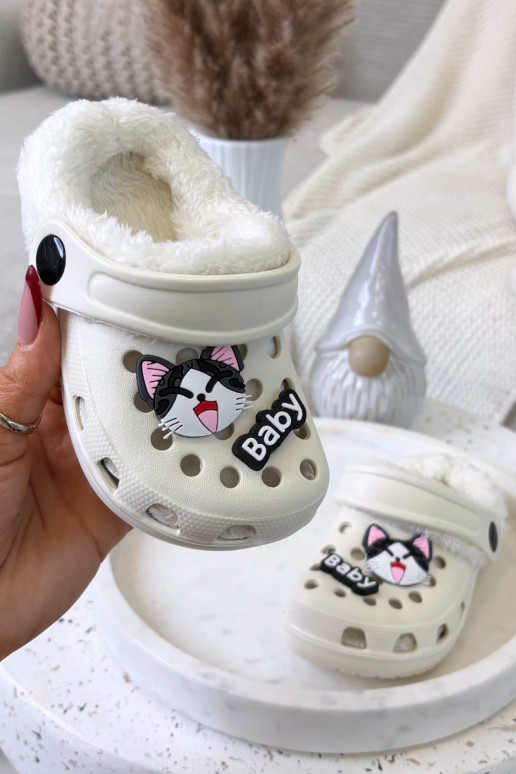 Detské teplé šľapky s kožušinou vo vnútri, krémovej farby „Cerelle"