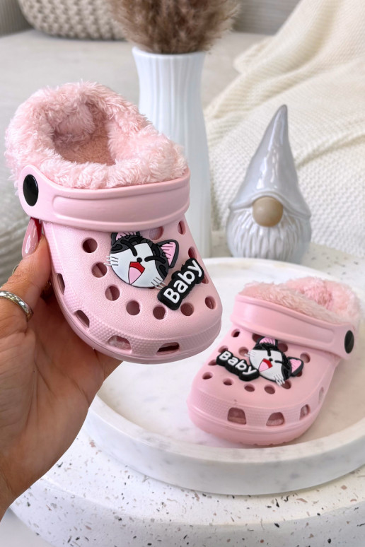 Detské teplé šľapky s kožušinou vo vnútri, ružovej farby „Cerelle"