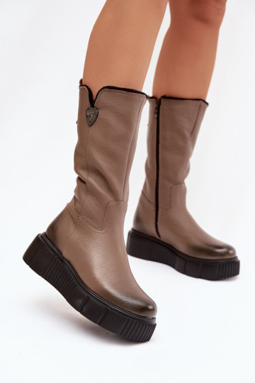 Zazoo 70121 Kožené Dámske čižmy S vlnou béžová