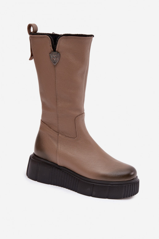 Zazoo 70121 Kožené Dámske čižmy S vlnou béžová