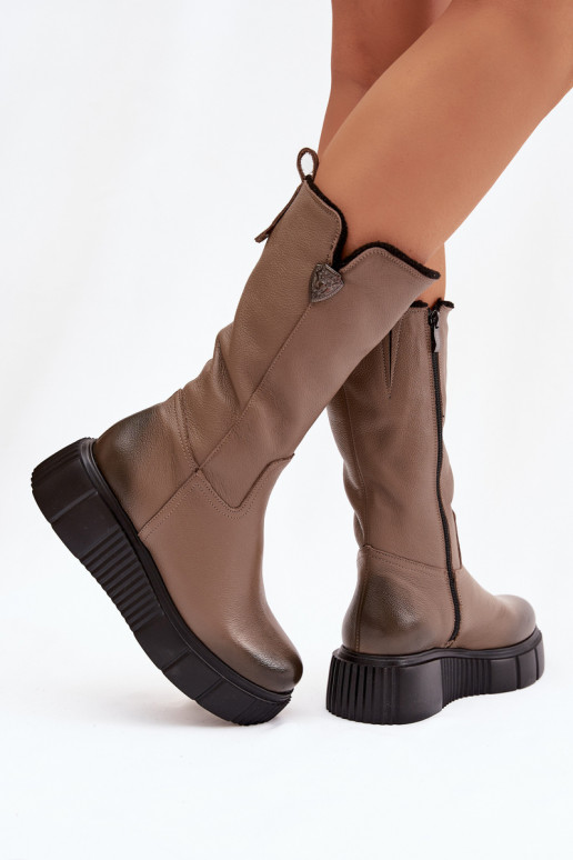 Zazoo 70121 Kožené Dámske čižmy S vlnou béžová