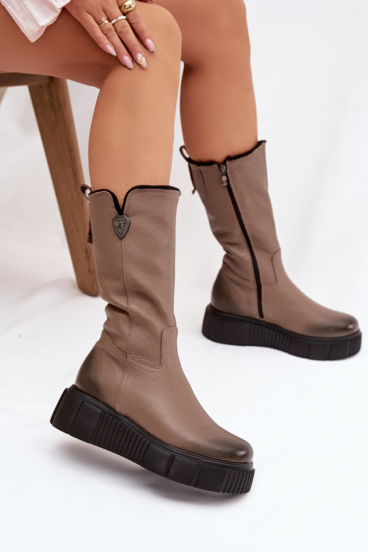 Zazoo 70121 Kožené Dámske čižmy S vlnou béžová