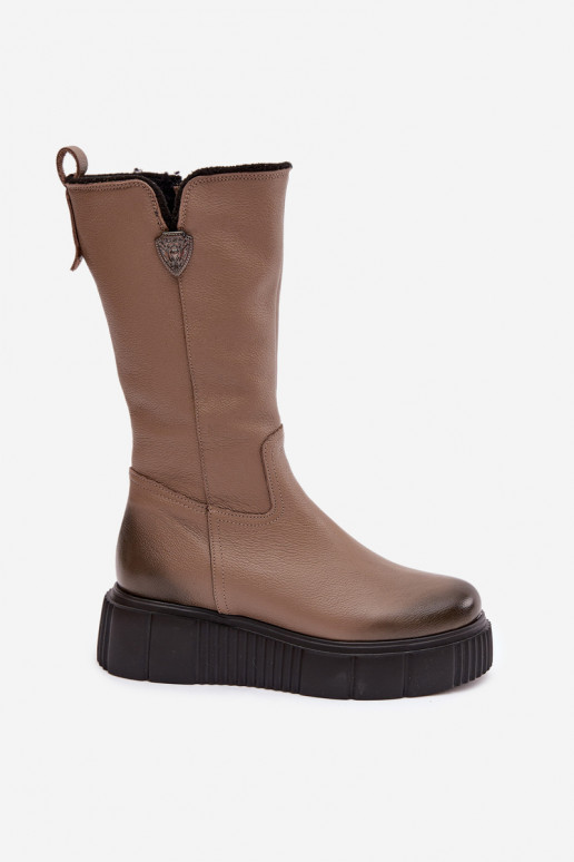 Zazoo 70121 Kožené Dámske čižmy S vlnou béžová