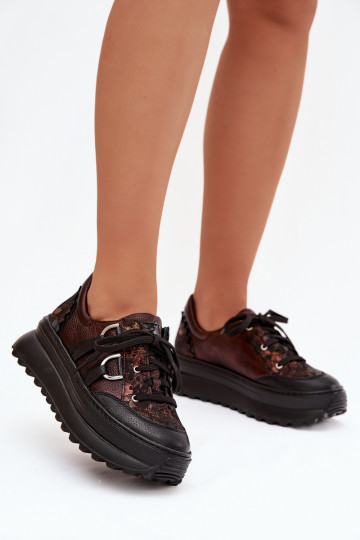 Kožené Tenisky model obuvi Dámske s platformou Máciejka 06562-25 CzekoladoIne