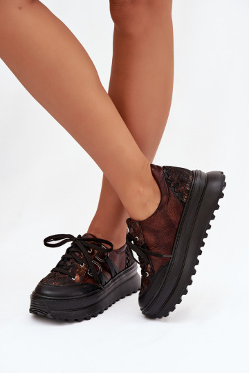 Kožené Tenisky model obuvi Dámske s platformou Máciejka 06562-25 CzekoladoIne 2