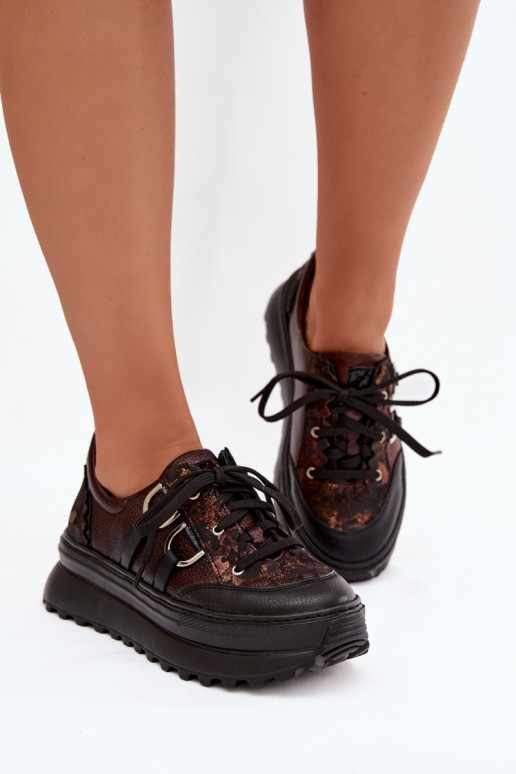 Kožené Tenisky model obuvi Dámske s platformou Máciejka 06562-25 CzekoladoIne