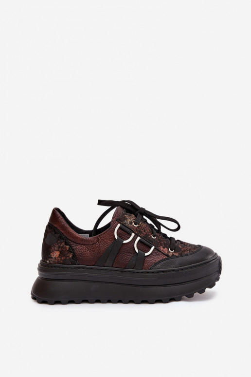 Kožené Tenisky model obuvi Dámske s platformou Máciejka 06562-25 CzekoladoIne