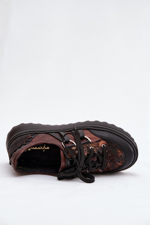 Kožené Tenisky model obuvi Dámske s platformou Máciejka 06562-25 CzekoladoIne