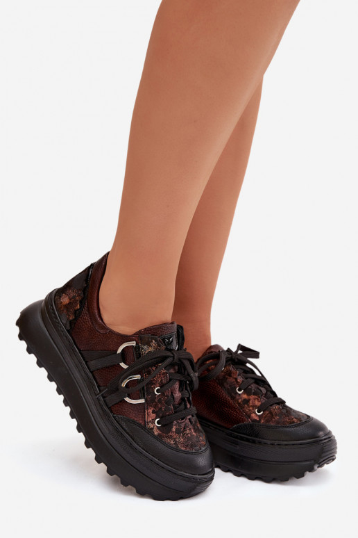 Kožené Tenisky model obuvi Dámske s platformou Máciejka 06562-25 CzekoladoIne