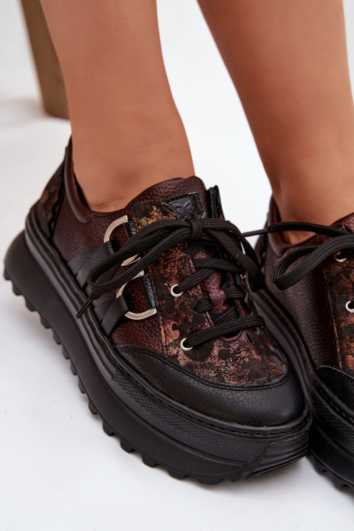 Kožené Tenisky model obuvi Dámske s platformou Máciejka 06562-25 CzekoladoIne