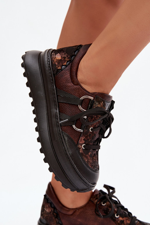 Kožené Tenisky model obuvi Dámske s platformou Máciejka 06562-25 CzekoladoIne