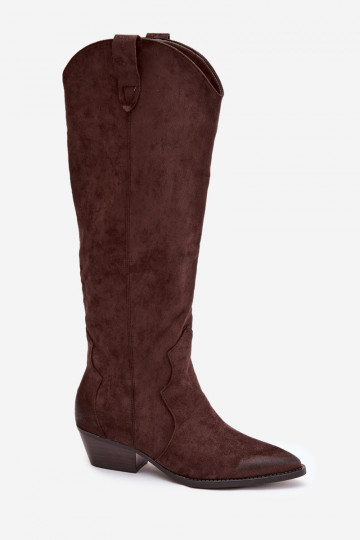 z eko semišuoIne čižmy kovbojský štýl Dámske s podpätkami CzekoladoIne Jenaya 2