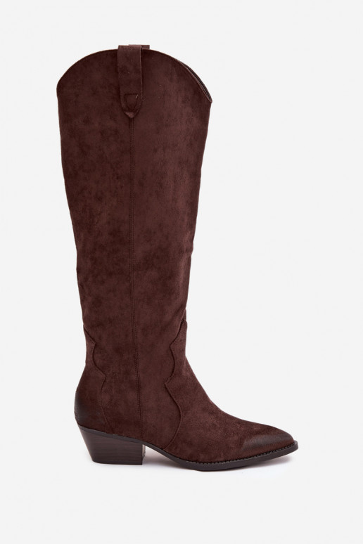 z eko semišuoIne čižmy kovbojský štýl Dámske s podpätkami CzekoladoIne Jenaya