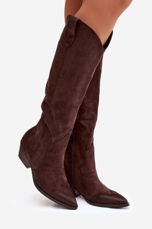 z eko semišuoIne čižmy kovbojský štýl Dámske s podpätkami CzekoladoIne Jenaya