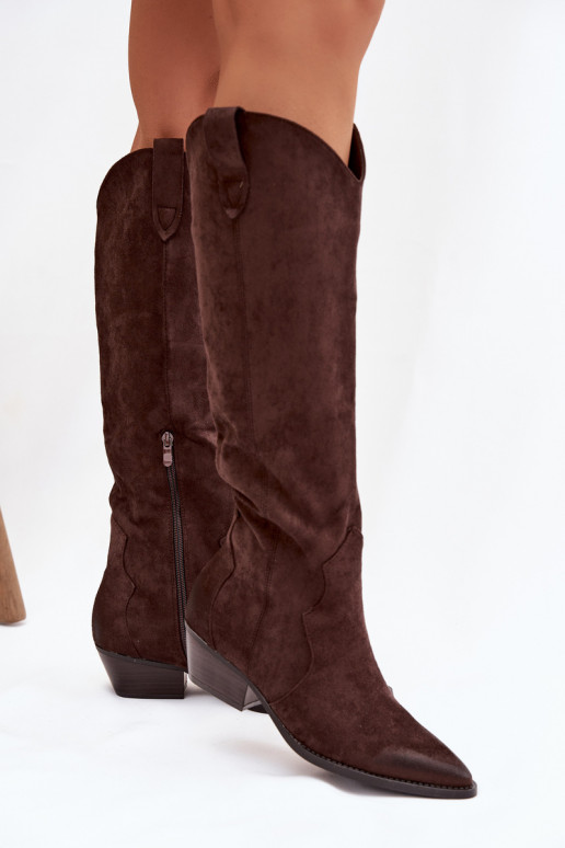 z eko semišuoIne čižmy kovbojský štýl Dámske s podpätkami CzekoladoIne Jenaya