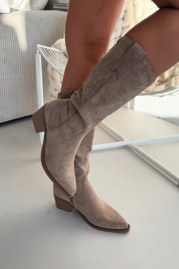 Khaki dámske cowboyské štýlové vysoké topánky Jazelle