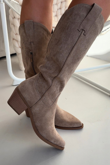 Khaki dámske cowboyské štýlové vysoké topánky Jazelle 2
