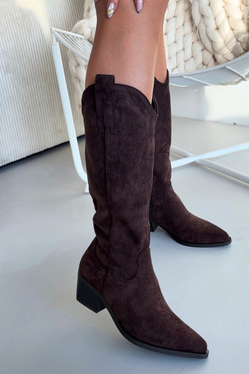 Čokoládové dámske cowboyské štýlové vysoké topánky Jazelle 2