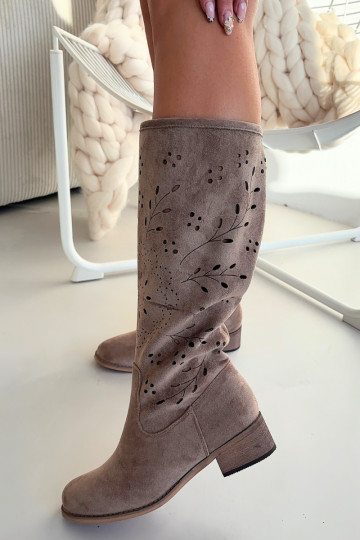 s prvkami prelamovania dámske čižmy Zapnuté Klocku khaki farby Helinna 2