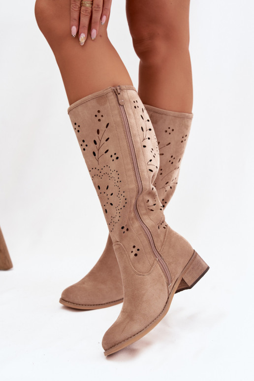 s prvkami prelamovania dámske čižmy Zapnuté Klocku khaki farby Helinna