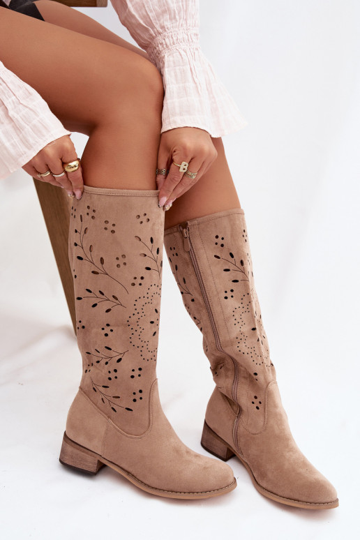 s prvkami prelamovania dámske čižmy Zapnuté Klocku khaki farby Helinna