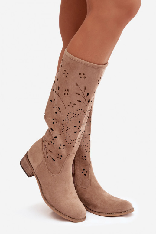 s prvkami prelamovania dámske čižmy Zapnuté Klocku khaki farby Helinna