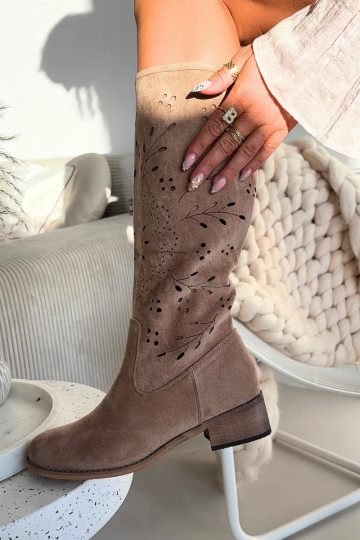 s prvkami prelamovania dámske čižmy Zapnuté Klocku béžová Helinna