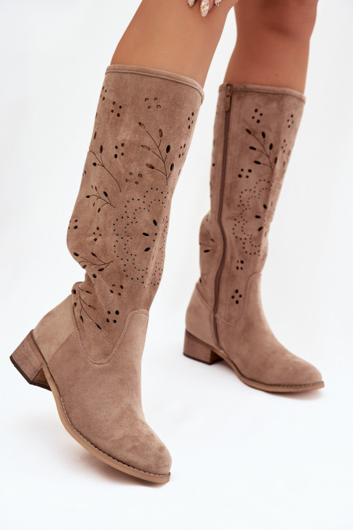 s prvkami prelamovania dámske čižmy Zapnuté Klocku béžová Helinna