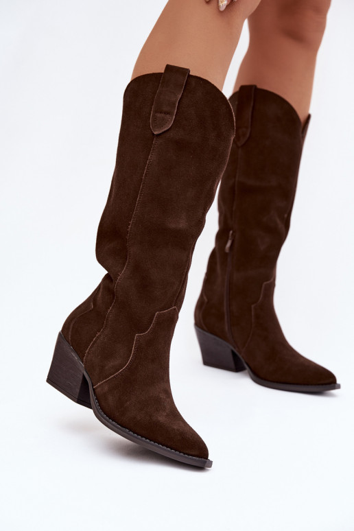 Kožené zo semišu čižmy kovbojský štýl Dámske zahriať sa CzekoladoIne Urselle