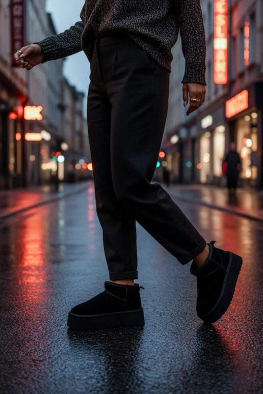 Čierne dámske snehové topánky z umelej semišovej kože Irene