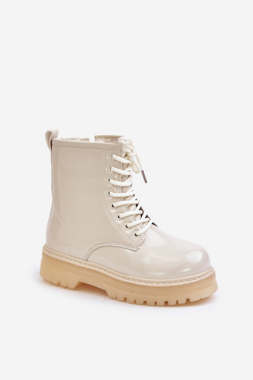 zahriať sa Čižmy deti s lakovým efektom Zapnuté Hrad béžová Novita