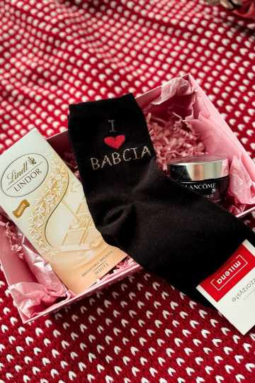 Dámske ponožky s nápisom „I Love Babcia" čiernej farby