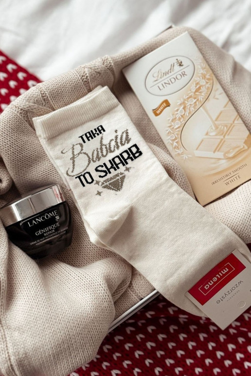 Ponožky Dámske s nápisom Taka Babcia To Skarb slonovina