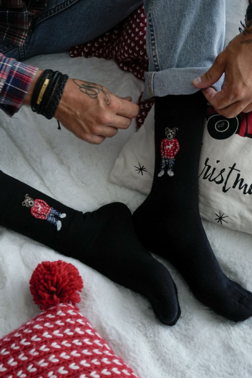 Pánske ponožky plyšové medvede IN Okularach čierna