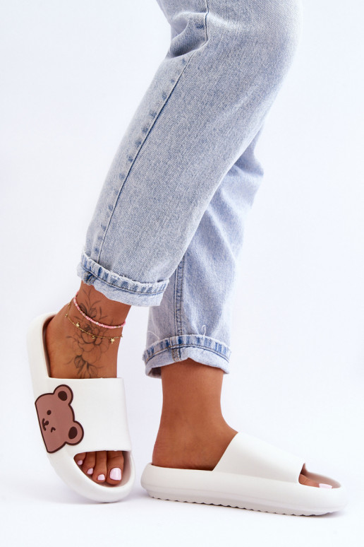 [Dámske ľahké penové papuče Bear Motif biela farba Parisso
