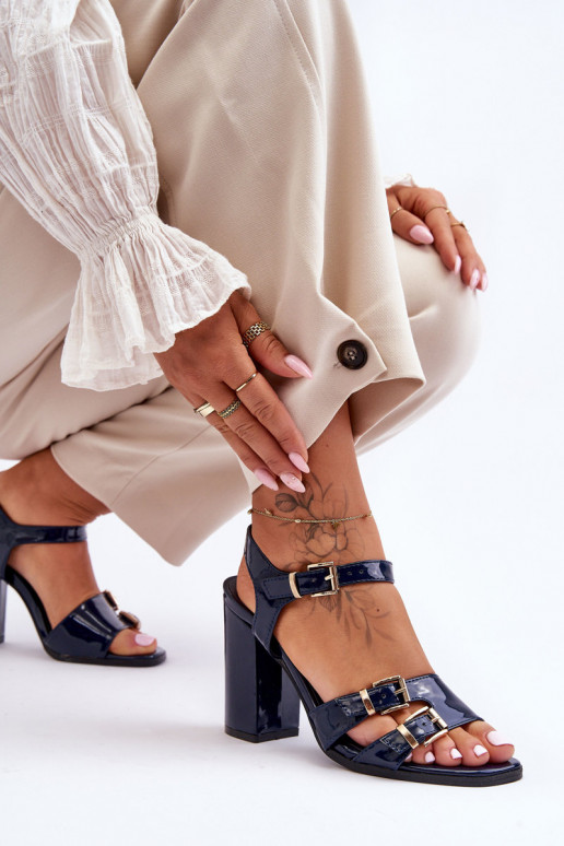 s lakovým efektom Sandále na vysokom podpätku S.Barski 80-3 tmavomodrá