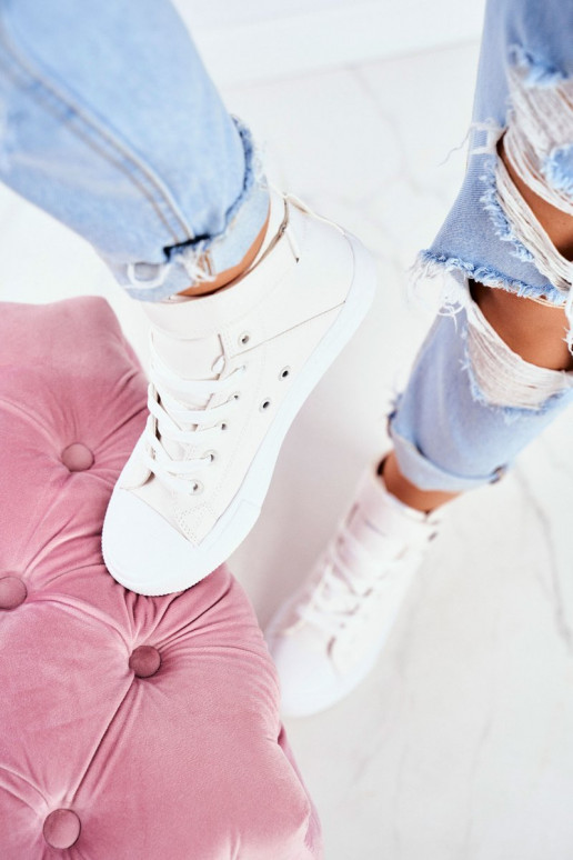 Dámske Kožené ležérne topánky s čižmami BIG STAR V274541 biela farba