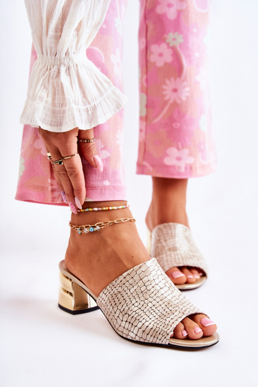 Kožené papuče Dámske Krokodílí vzor s podpätkami béžová Perry