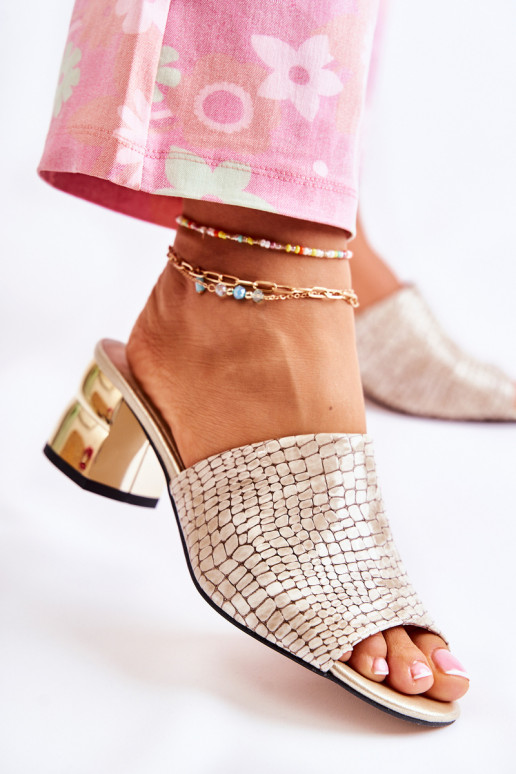 Kožené papuče Dámske Krokodílí vzor s podpätkami béžová Perry