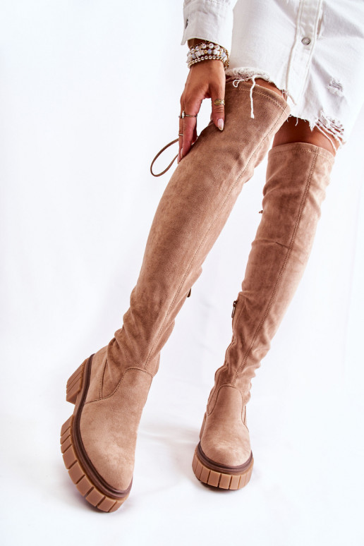 zo semišu Dámske čižmy nad kolenom béžová Cheera