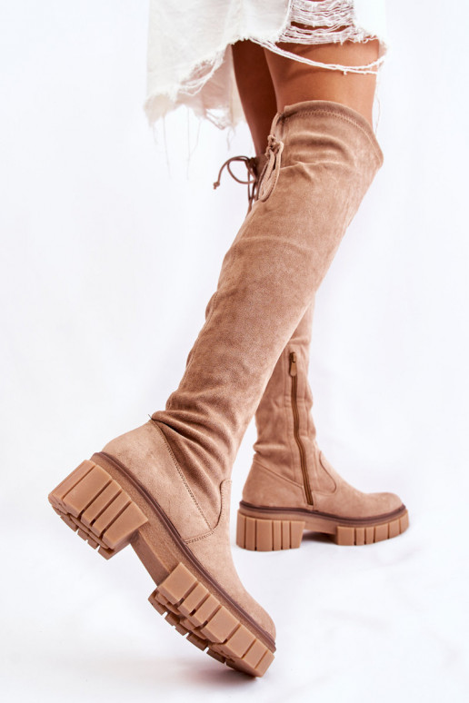 zo semišu Dámske čižmy nad kolenom béžová Cheera