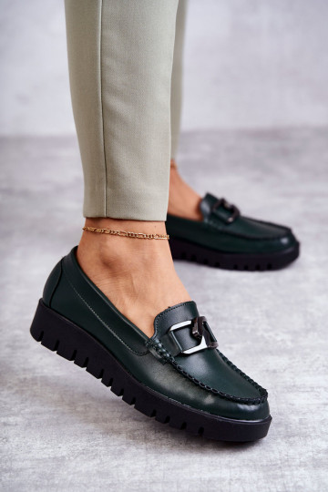 Topánky s lakovým efektom, loafers s platformou zelené Kjersti 2