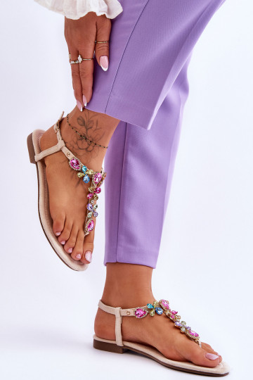 Semišové sandále Plážové šľapky s kamienkovou výzdobou béžová Frency 2